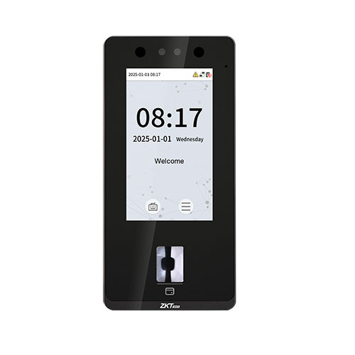 ZKTeco SenseFace 2A front view with facial recognition camera and LCD screen - Multi-biometric security terminal available in UAE, MENA, and Somalia.