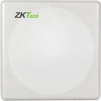 ZKTeco UHF long-range RFID reader in Dubai UAE with up to 12m adjustable read range, dual-polarization mode, trigger/always-read options, and IP66 weatherproof design for outdoor use.