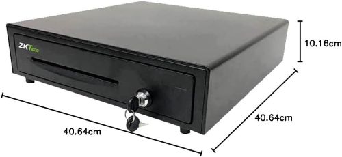 ZKTeco ZKC0508 cash drawer dimensions and side profile showing compact 410mm steel design suitable for standard POS counters in UAE and Africa.
